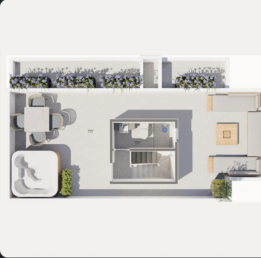 Terraço de 47 m² · hidromassagem, deck e banheiro completo